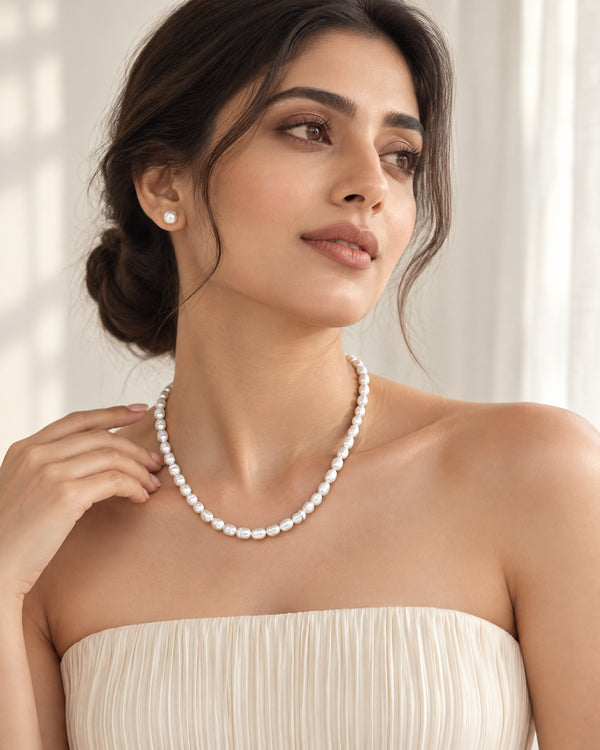Lustrous White Freshwater Pearl Strand Mala Necklace