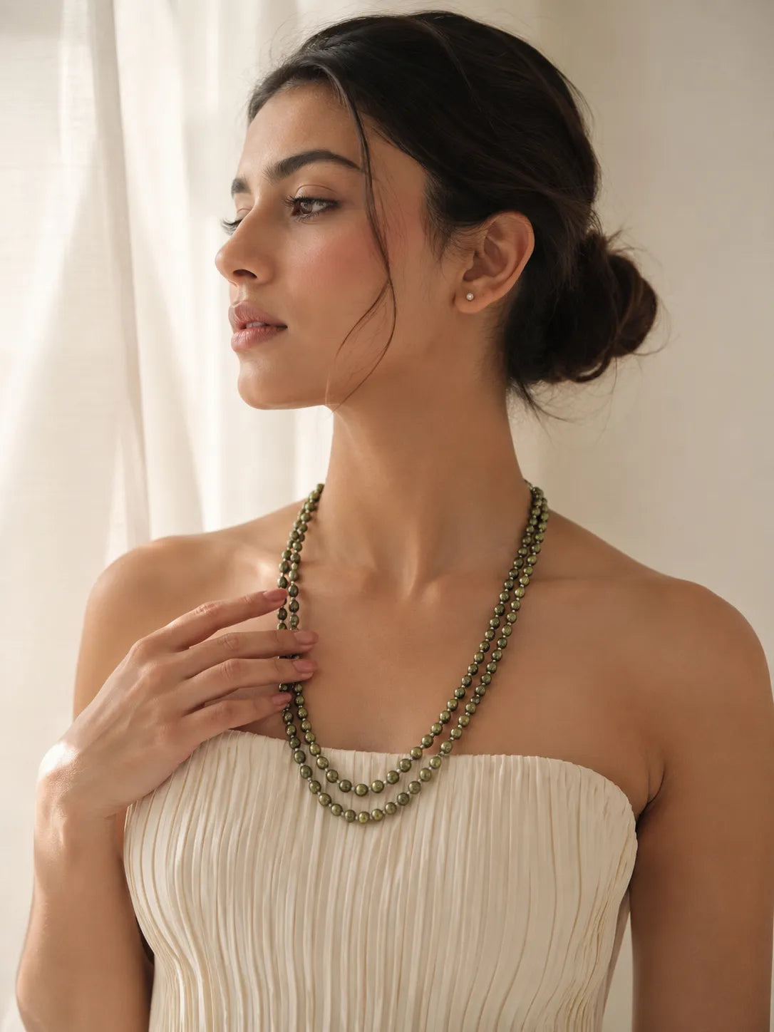 Olive Royale Double Strand Pearl Mala