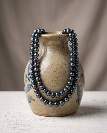 Double Strand Peacock Blue Pearl Mala Necklace