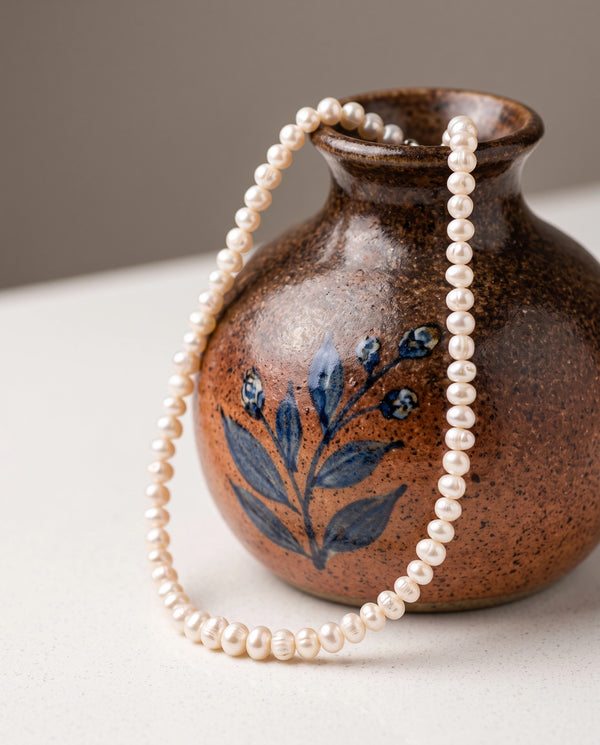 Elegant Natural White Freshwater Pearl Mala Necklace