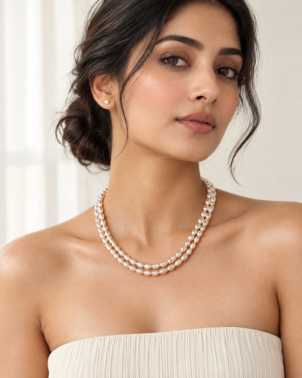 Double Strand Peach Freshwater Pearl Mala Necklace