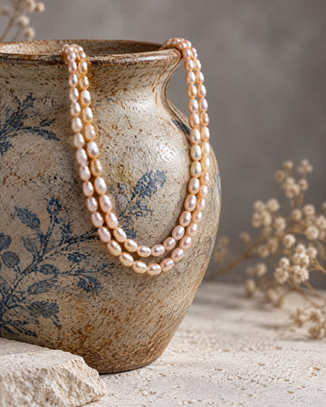 Double Strand Peach Freshwater Pearl Mala Necklace