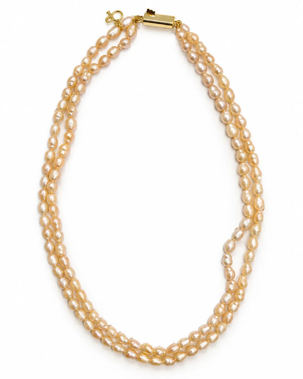 Double Strand Peach Freshwater Pearl Mala Necklace