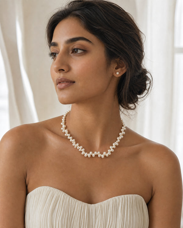 Woven White Freshwater Pearl Mala Necklace
