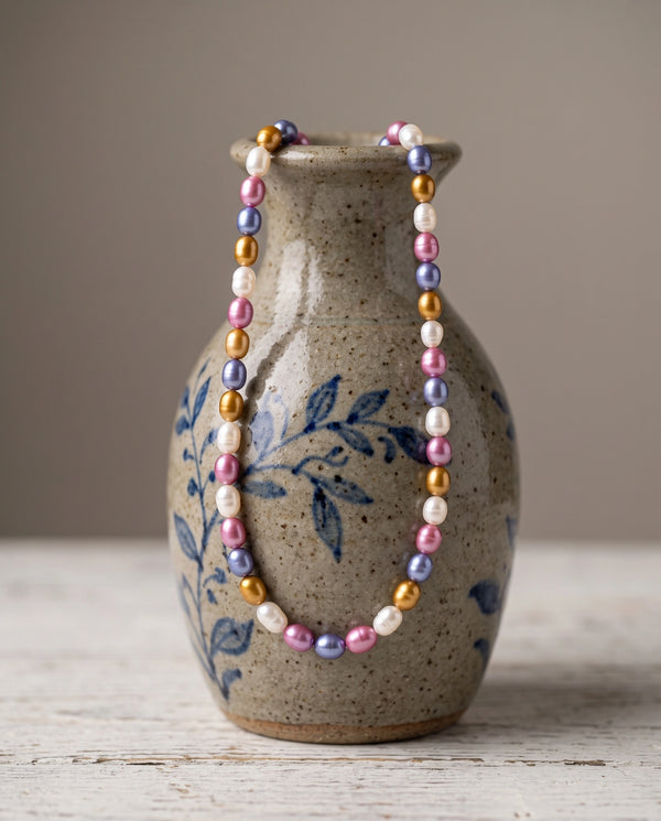 Vibrant Multi-Tone Pearl Mala Necklace