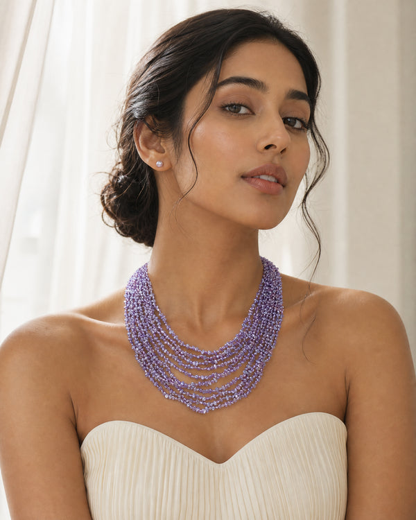 Multi-Strand Purple Pearl Statement Mala Necklace