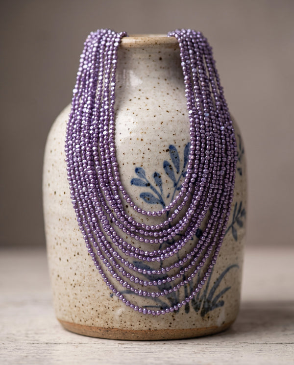 Multi-Strand Purple Pearl Statement Mala Necklace