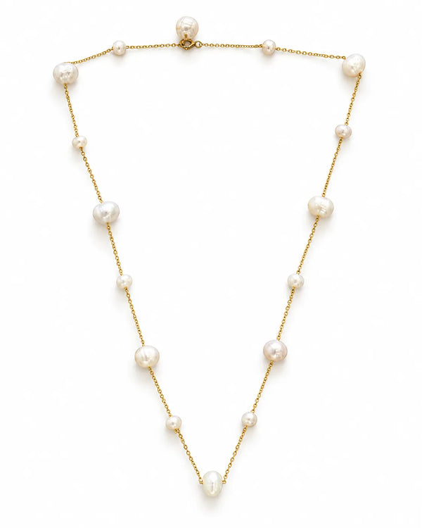 Luminous White Freshwater Pearl Station Chain Necklace
