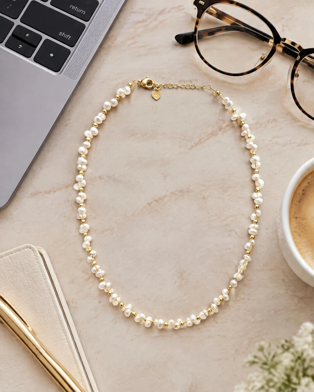 Elegant Gold-Plated Pearl Strand Chain Necklace