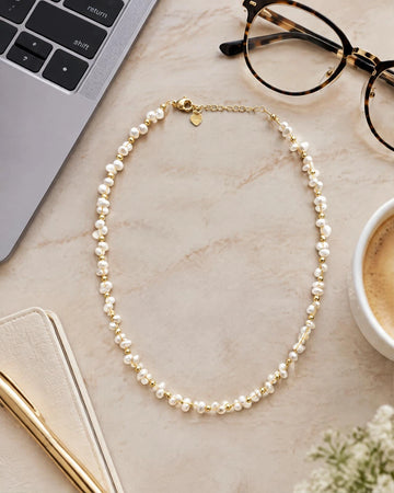 Elegant Double Gold-Plated Pearl Strand Chain Necklace