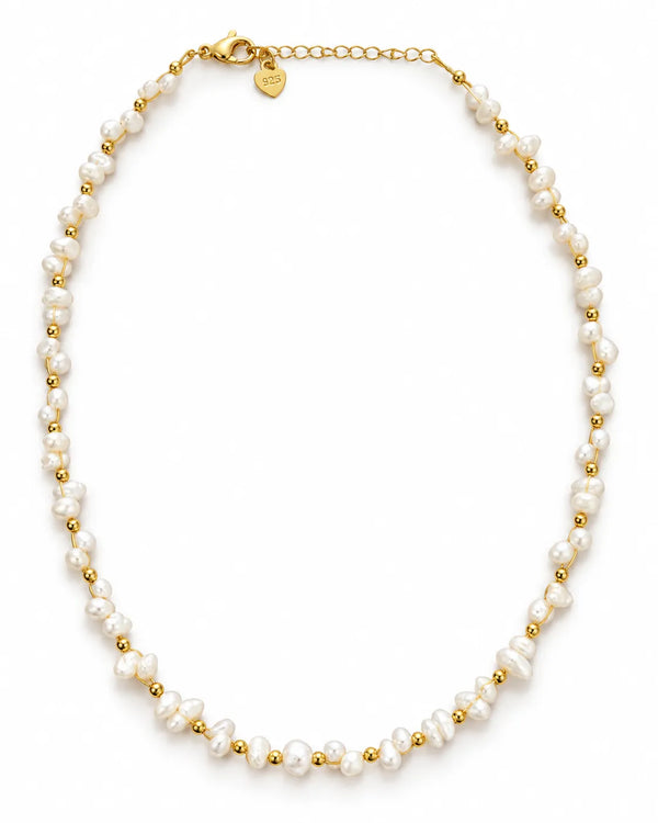 Elegant Gold-Plated Pearl Strand Chain Necklace