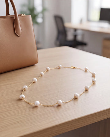Floating Pearl Station Link Chain Necklace