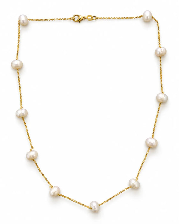 Floating Pearl Station Link Chain Necklace