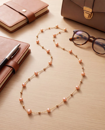 Peach Freshwater Pearl & Golden Bead Station Necklace