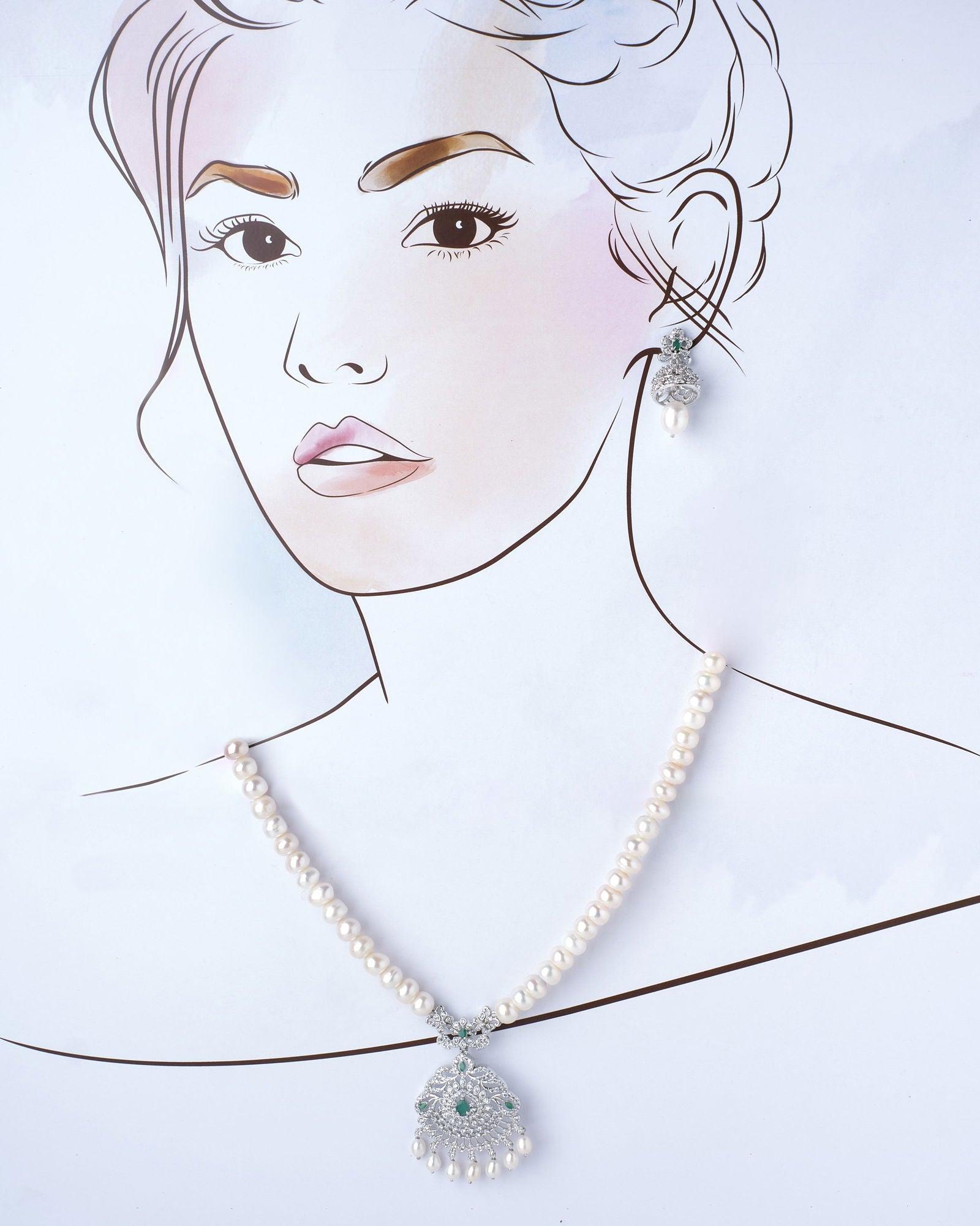 Meghraa CZ Pendant Pearl Necklace Set - Chandrani Pearls