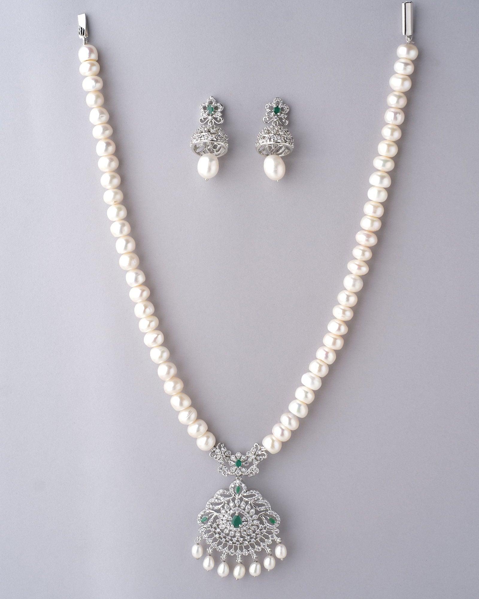 Meghraa CZ Pendant Pearl Necklace Set - Chandrani Pearls