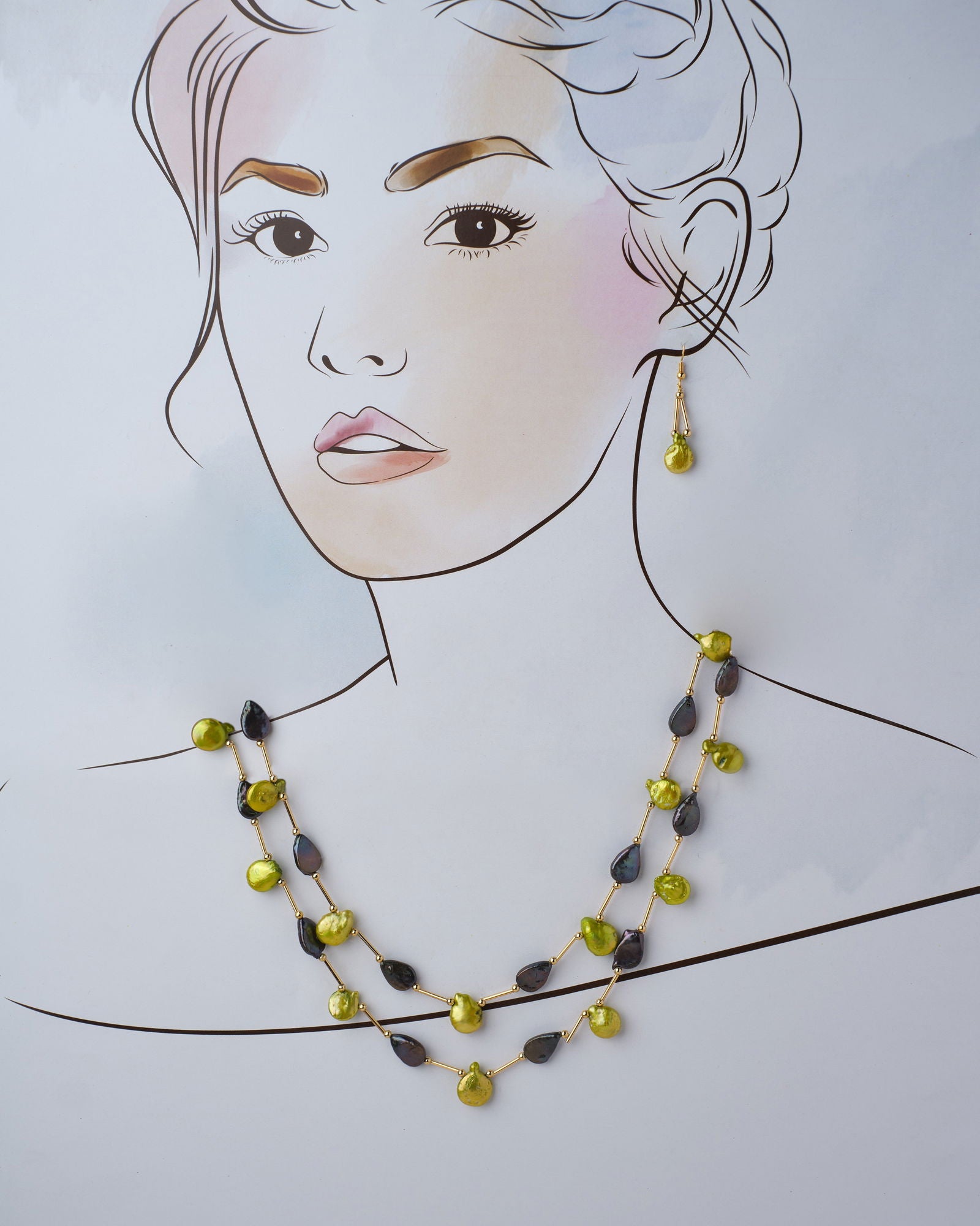 Multi Green & Black Pearl Necklace Set - Chandrani Pearls