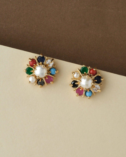 Navaratnam Stud Pearl Earring - Chandrani Pearls