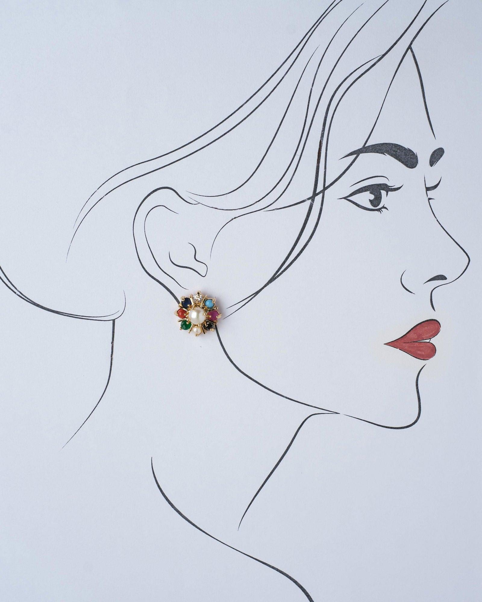 Navaratnam Stud Pearl Earring - Chandrani Pearls