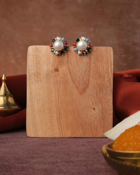 Navratan CZ Stud Earring - Chandrani Pearls