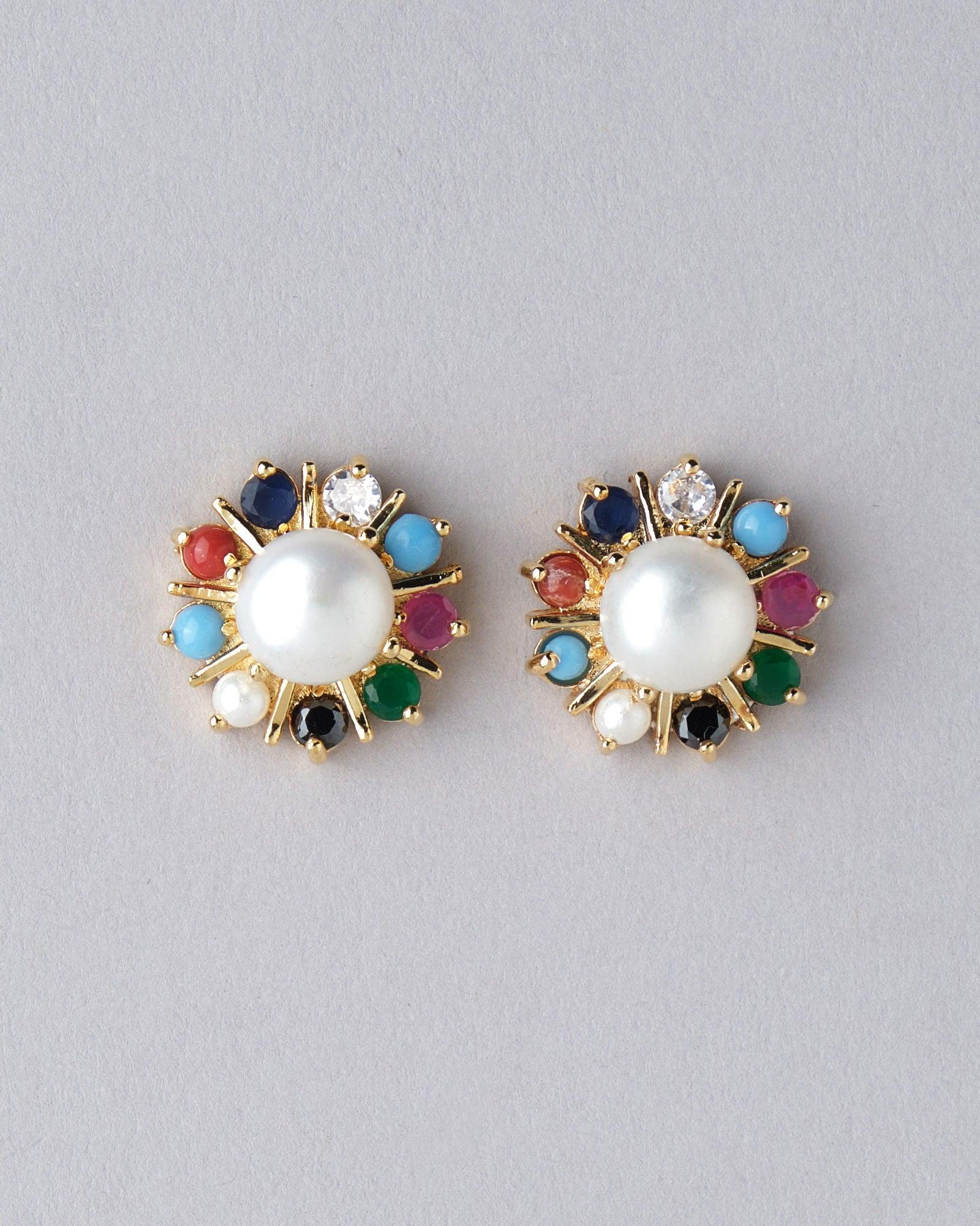 Navratan CZ Stud Earring - Chandrani Pearls