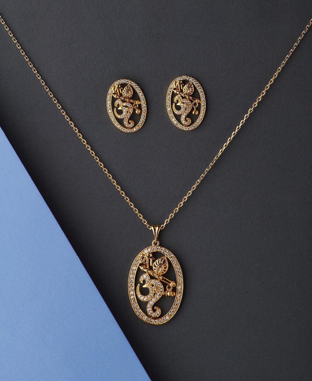 Om Flute Stone Studded Pendant Set - Chandrani Pearls