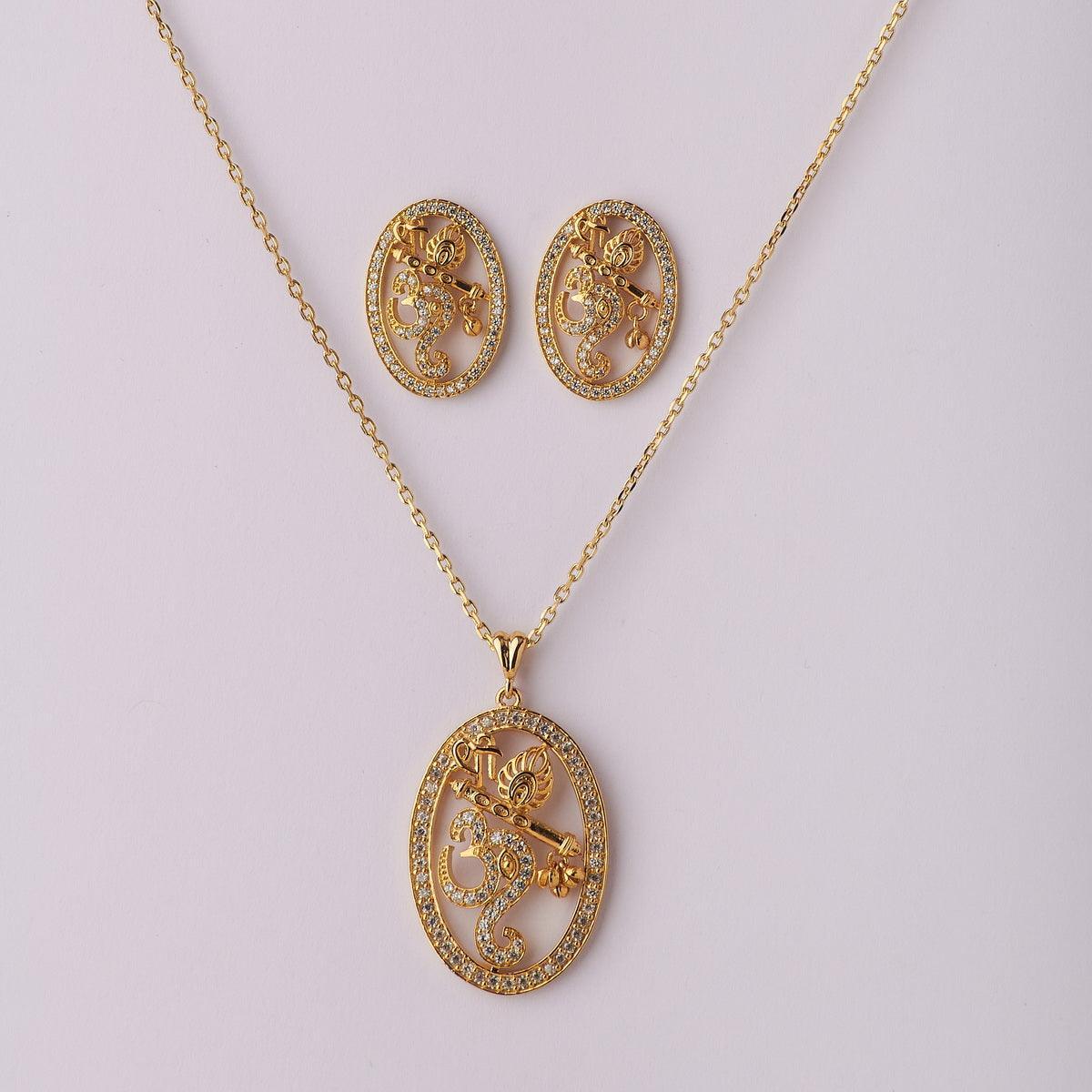 Om Flute Stone Studded Pendant Set - Chandrani Pearls
