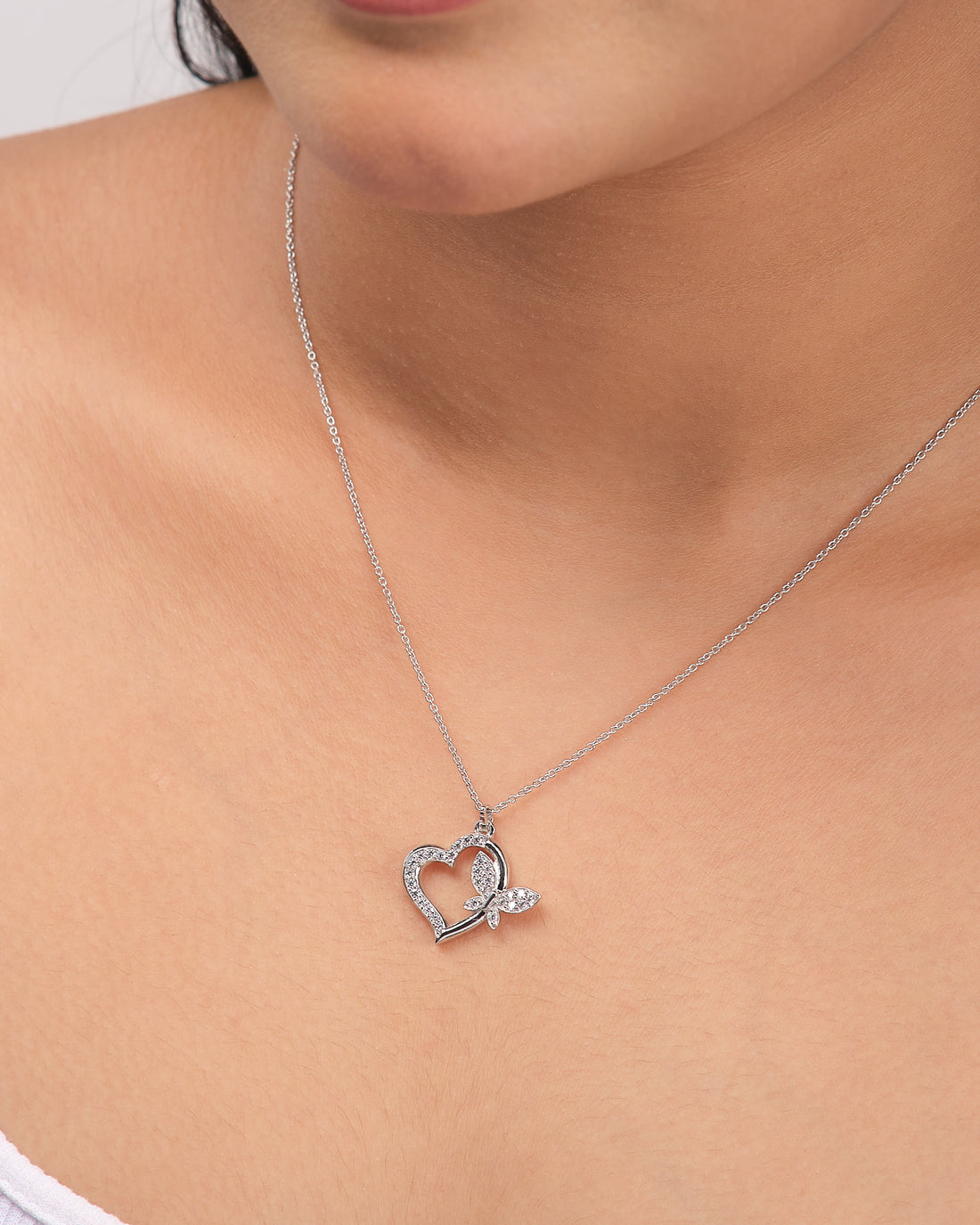 Heart-Butterfly Demifine Silver CZ Pendant