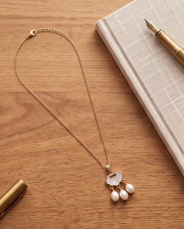 Mother of Pearl Ruyi Lock Pendant Necklace with Pearl Drops