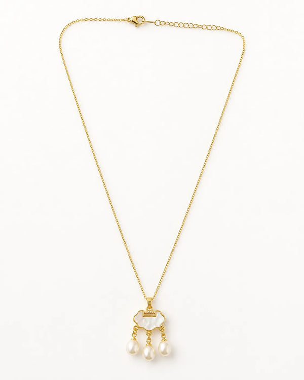 Mother of Pearl Ruyi Lock Pendant Necklace with Pearl Drops