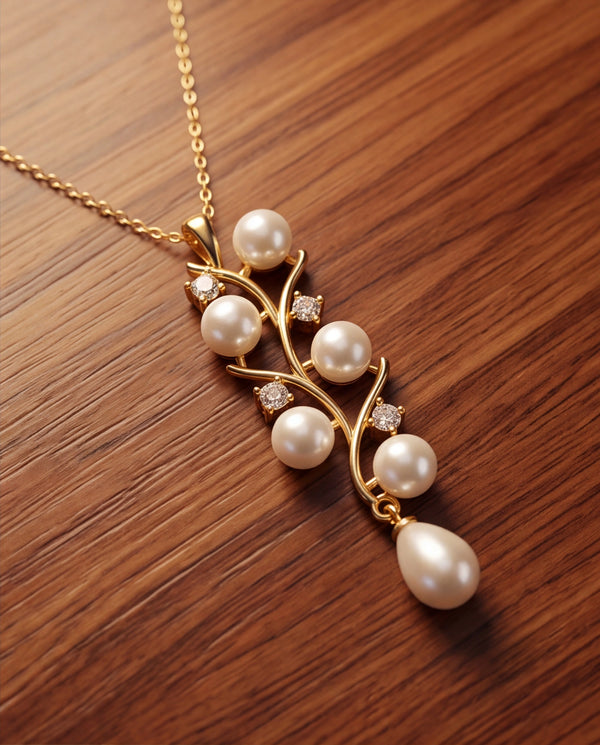 Diamond-Accent Pearl Floral Branch Pendant Necklace