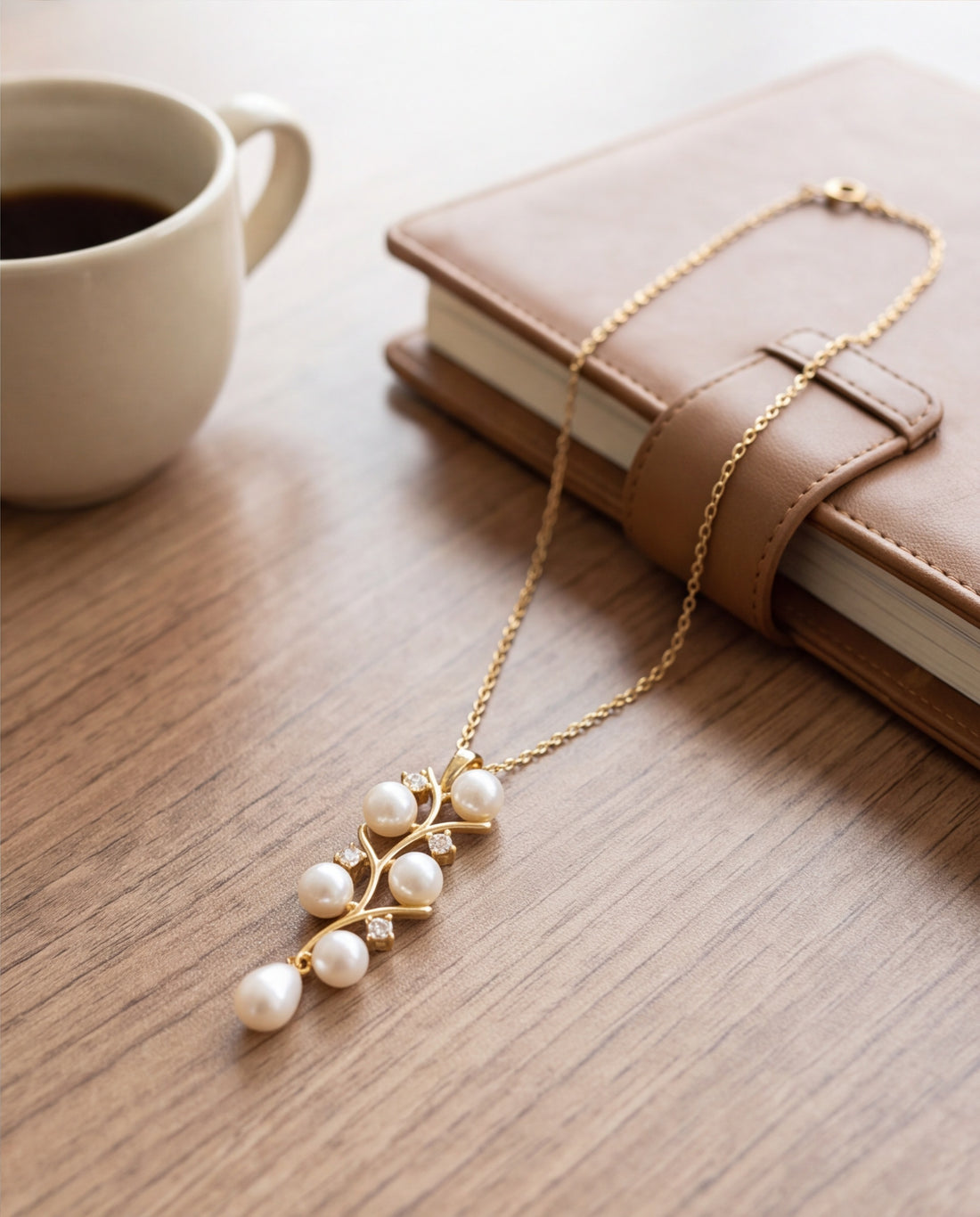 Diamond-Accent Pearl Floral Branch Pendant Necklace