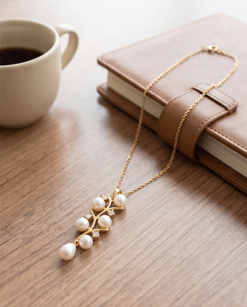 Diamond-Accent Pearl Floral Branch Pendant Necklace