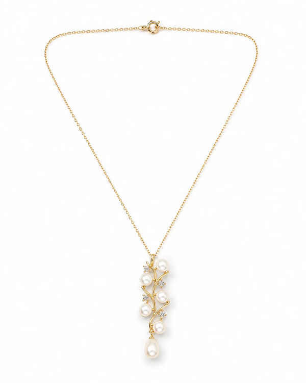 Diamond-Accent Pearl Floral Branch Pendant Necklace