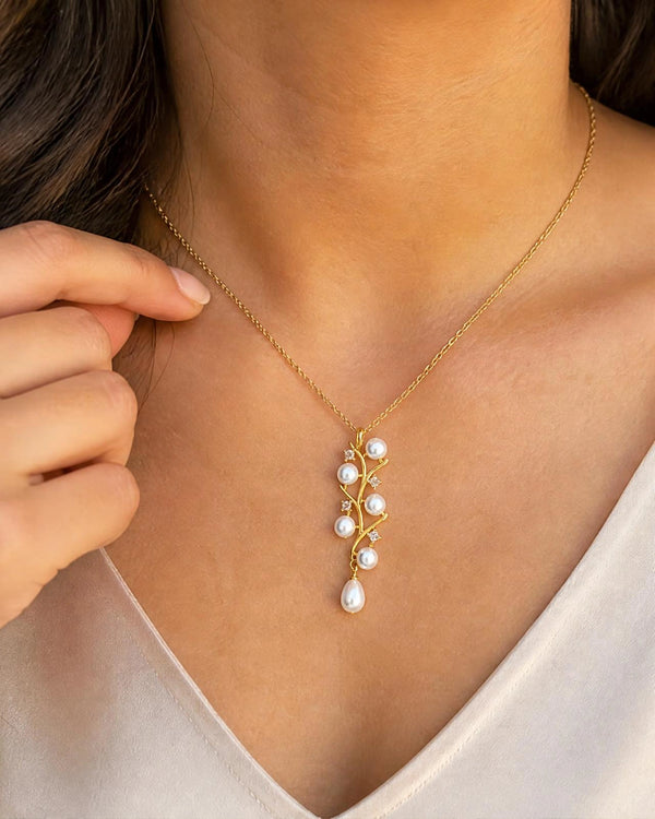 Diamond-Accent Pearl Floral Branch Pendant Necklace