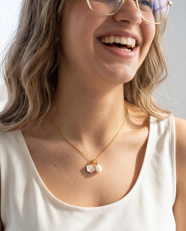 Mother of Pearl Freshwater Pearl Charm Necklace