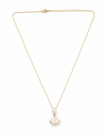 Mother of Pearl Fan Pendant Necklace with Solitaire Pearl