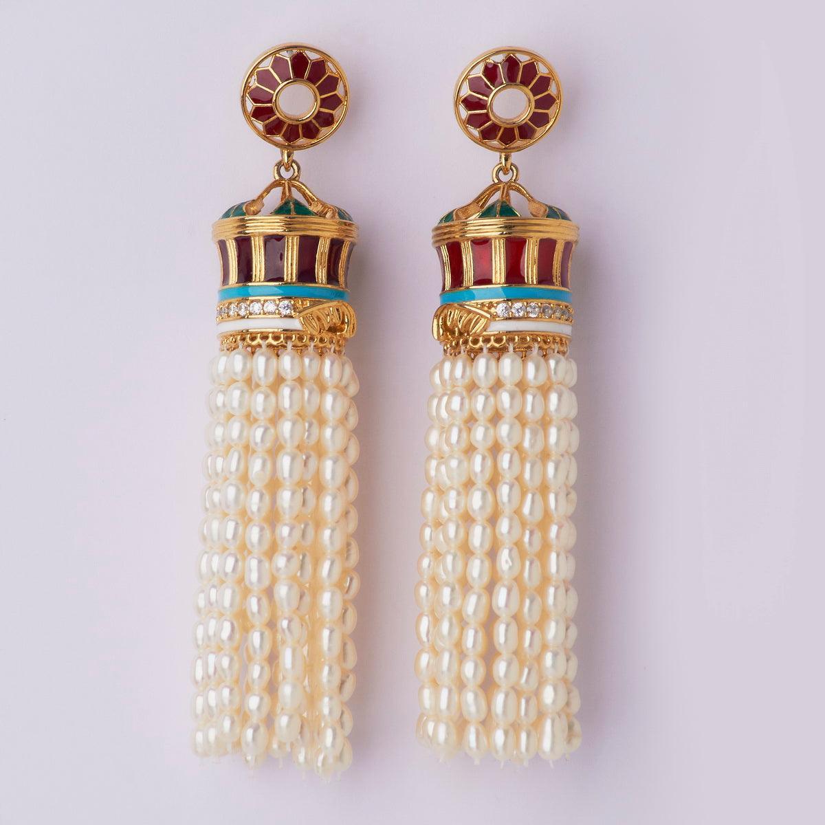 Parul Paisley Floral AD Stone Pearl Jhumka - Chandrani Pearls