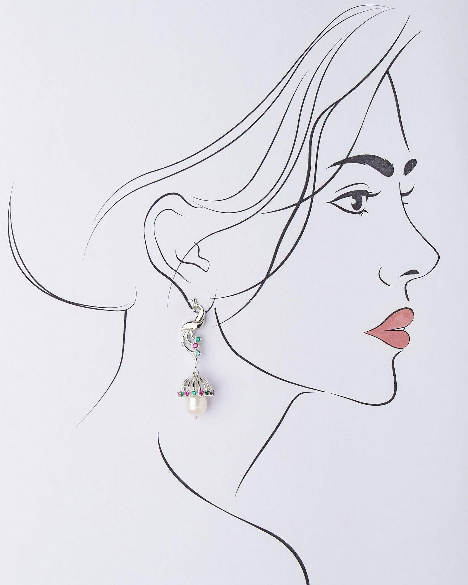 Peacock Graceful Pearl hanging Earring - Chandrani Pearls
