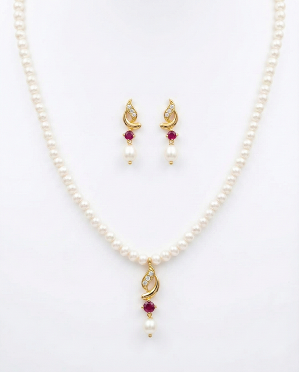 Regal Pearl & Ruby Jewellery Set