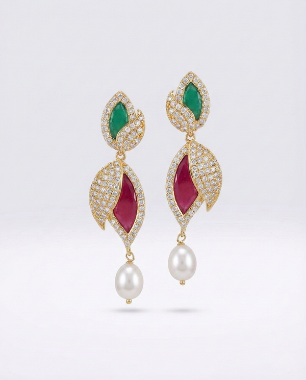 Multi-Gemstone Pearl Drop Earrings