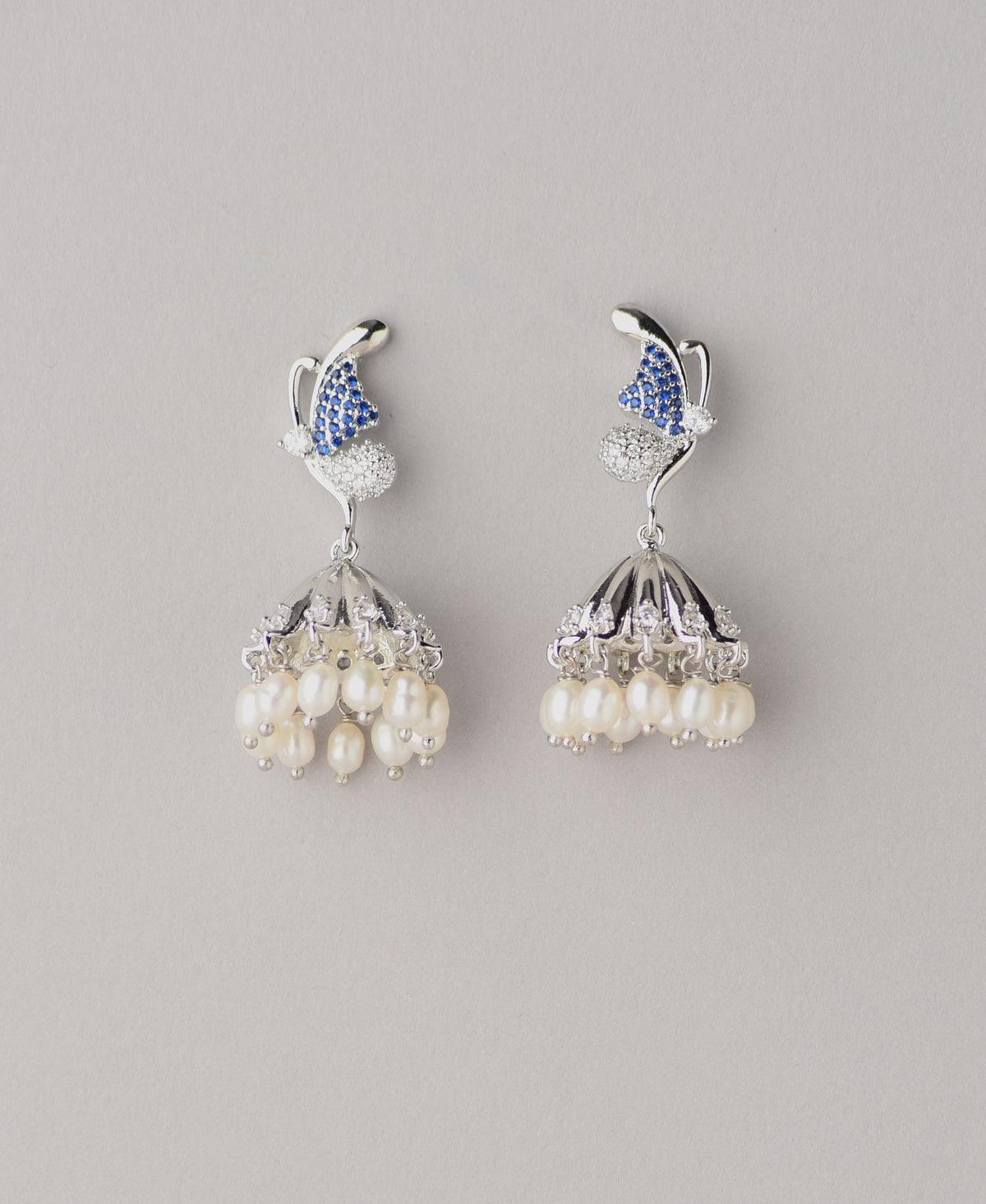 Pretty Butterfly Stone Studded Pearl Hang Jhumka - Chandrani Pearls