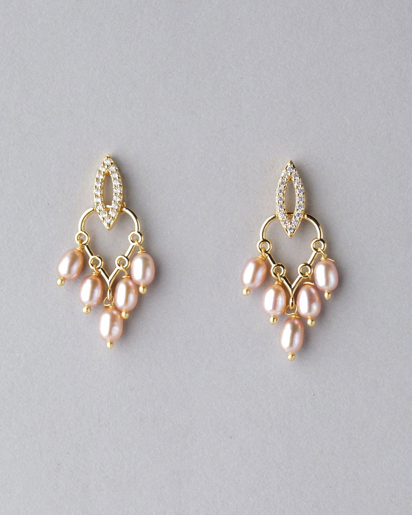 Pretty Pearl & Stone Hang Earring - Chandrani Pearls