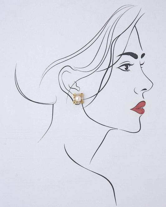 Pretty Pearl & Stone Stud Earring - Chandrani Pearls