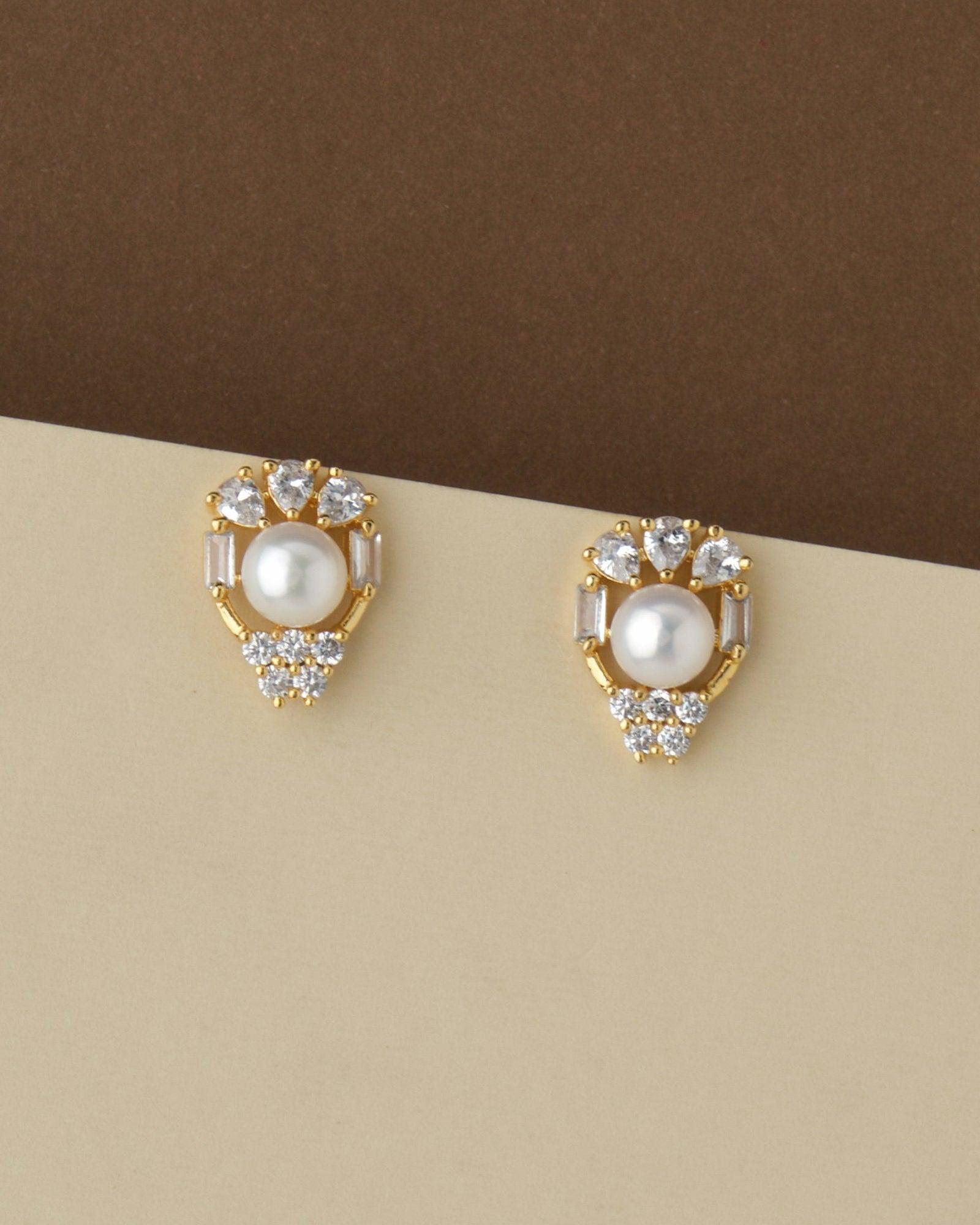 Pretty Pearl & Stone Stud Earring - Chandrani Pearls