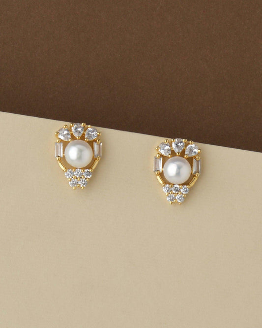 Pretty Pearl & Stone Stud Earring - Chandrani Pearls