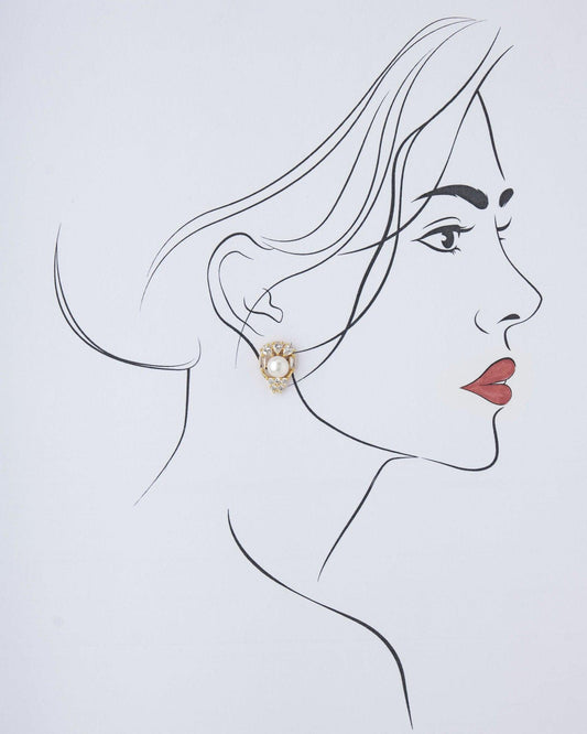 Pretty Pearl & Stone Stud Earring - Chandrani Pearls