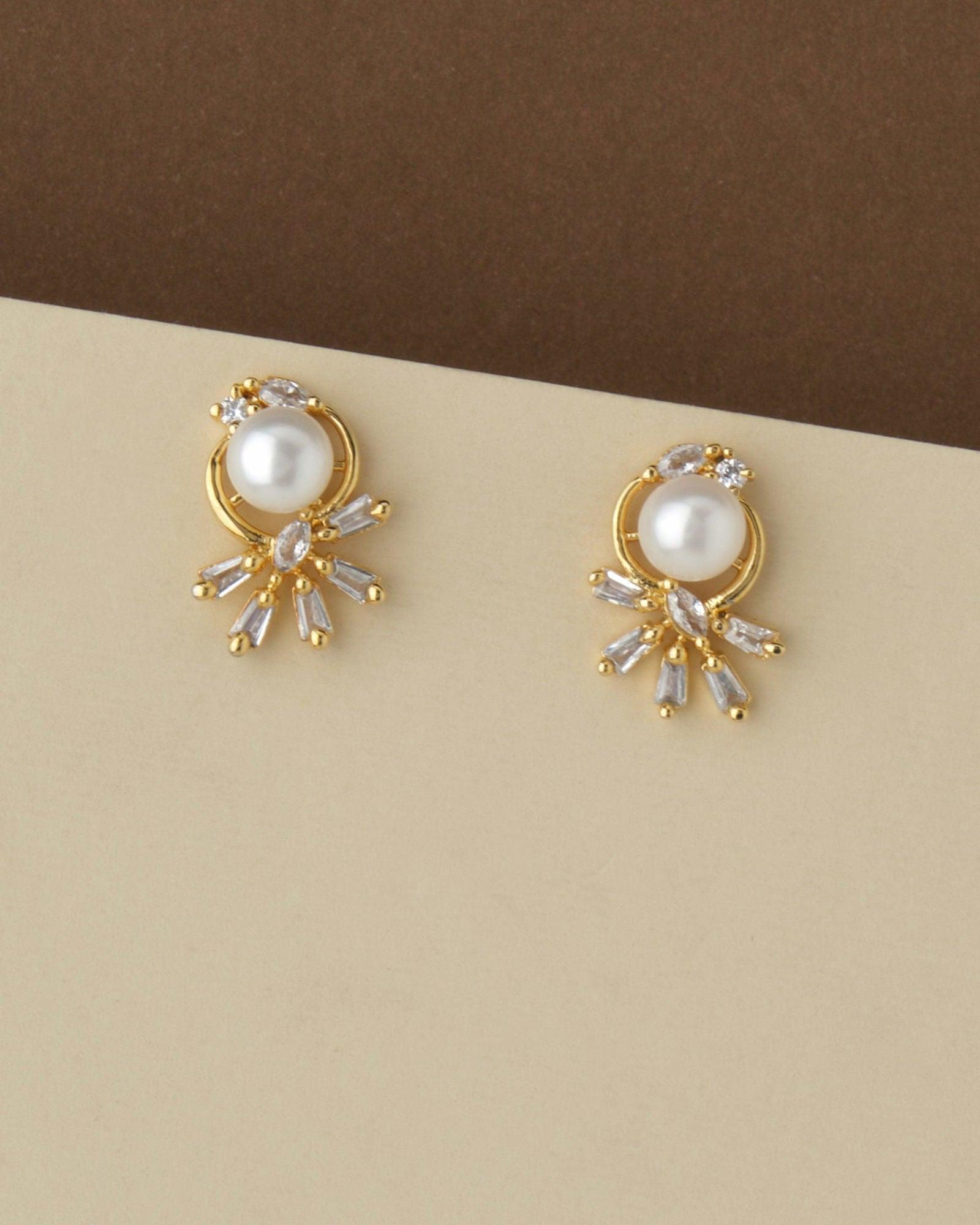 Pretty Pearl & Stone Stud Earring - Chandrani Pearls