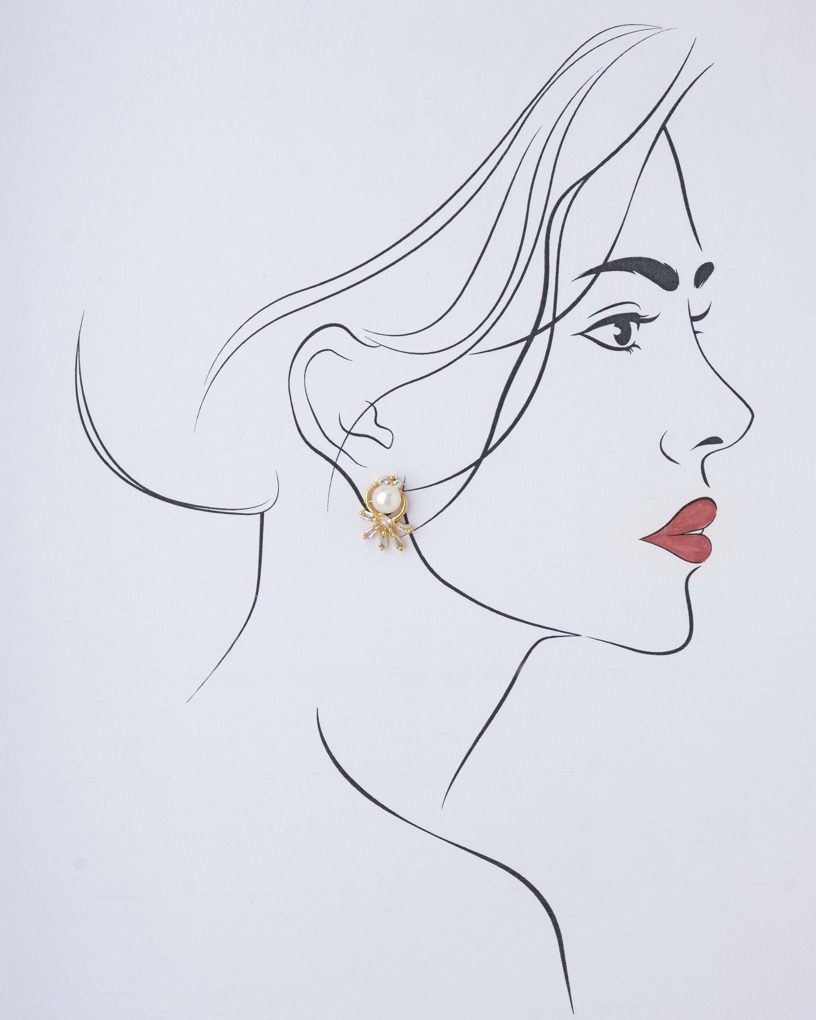 Pretty Pearl & Stone Stud Earring - Chandrani Pearls