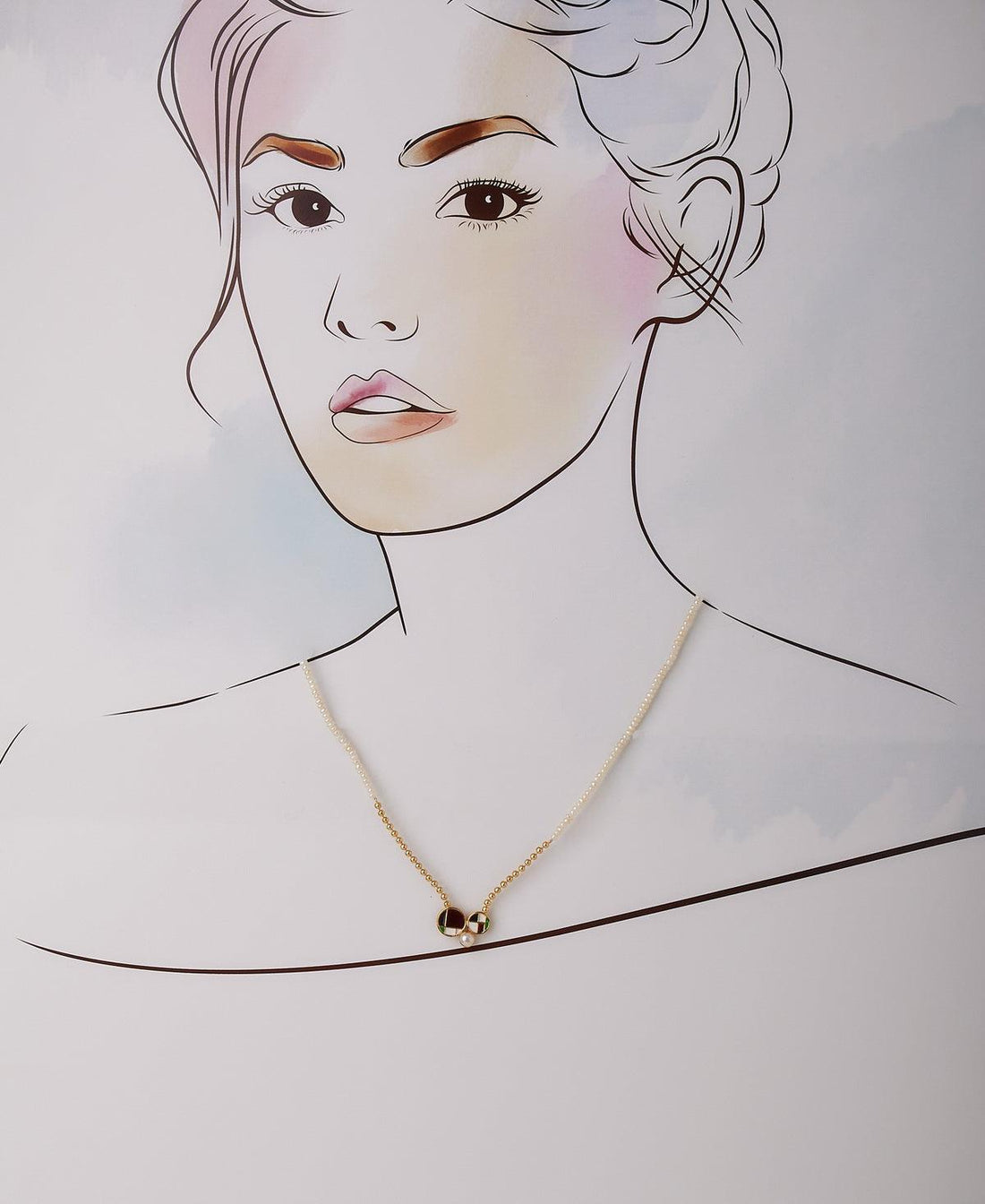 Pretty Real Pearl Necklace with Enamel work Pendant - Chandrani Pearls